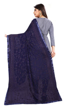 AKSHAR LLC Miss India Women's Chiffon Dupatta with Karachi Embroidery Work_027 (blue)