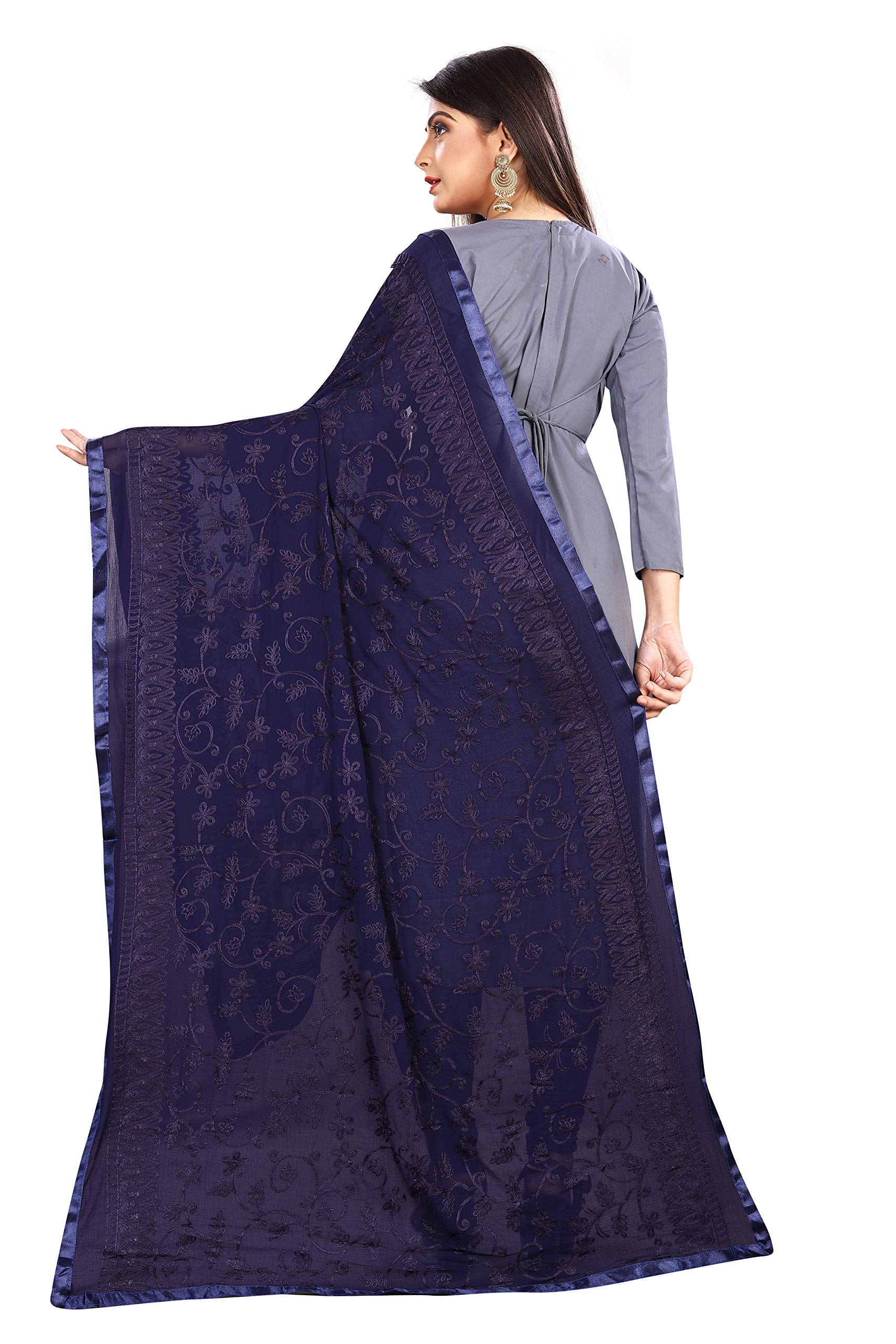 AKSHAR LLC Miss India Women's Chiffon Dupatta with Karachi Embroidery Work_027 (blue)