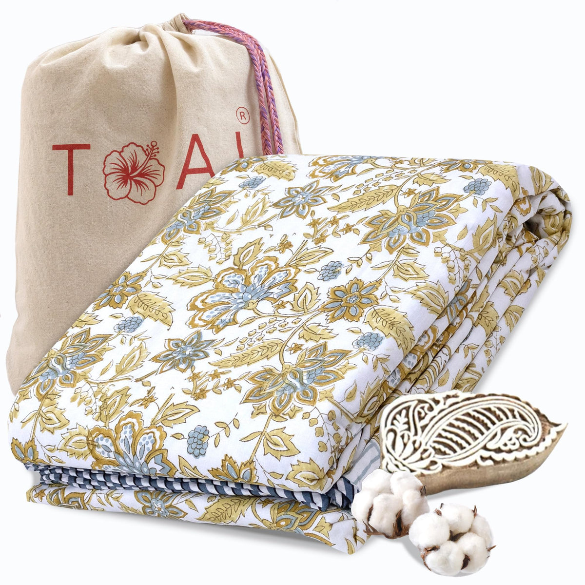 TOAIArt Premium Jaipuri Dohar | AC Blanket Summer Quilt | Hand Block Printed | 3 Layers | Reversible | 150GSM 100% Mulmul Cotton | 100% Cotton Flannel Filling | Single 60 X 90 |Autumn Leaves Kafalo