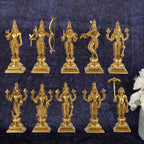 ARTVARKO Brass Dashavatara Dasavatharam of Lord Vishnu Statues Ten Incarnations Avatars Idol Murti for Mandir Puja Temple Height 9.5 Inches.