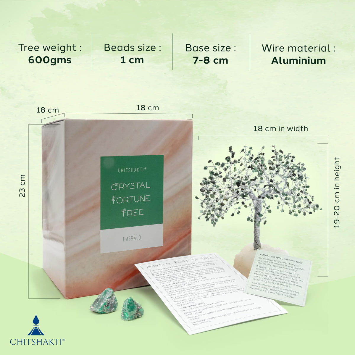 Chitshakti Emerald Crystal Tree – 500 Beads | Rakhi Return Gift for Brothers and Sisters | Positive Energy Items for Home | Healing Gemstone Tree for Prosperity | Feng Shui Home Decor Showpiece