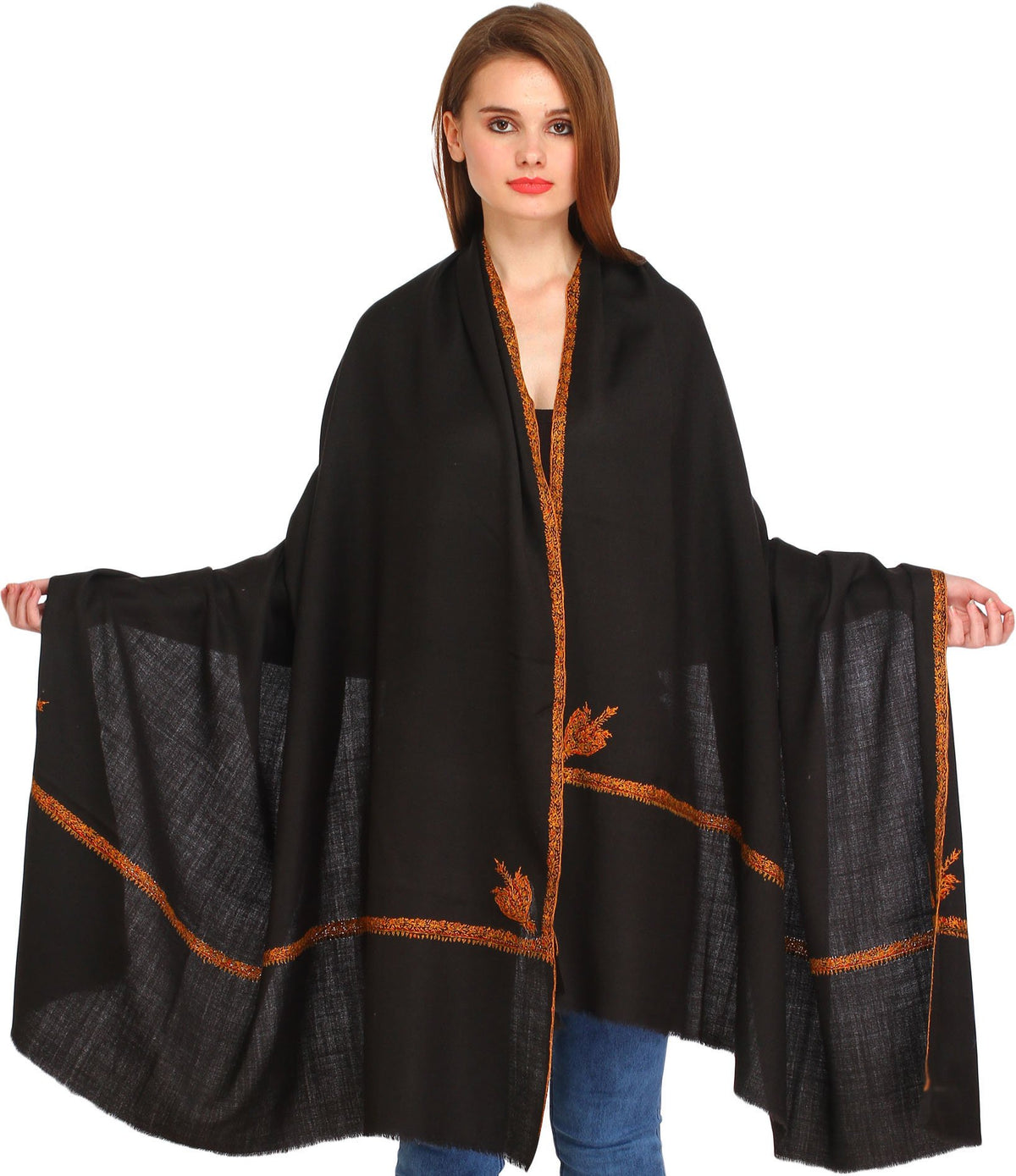 Exotic India Women's Shawl (SWJ26-jet-black_Jet Black_Free Size)