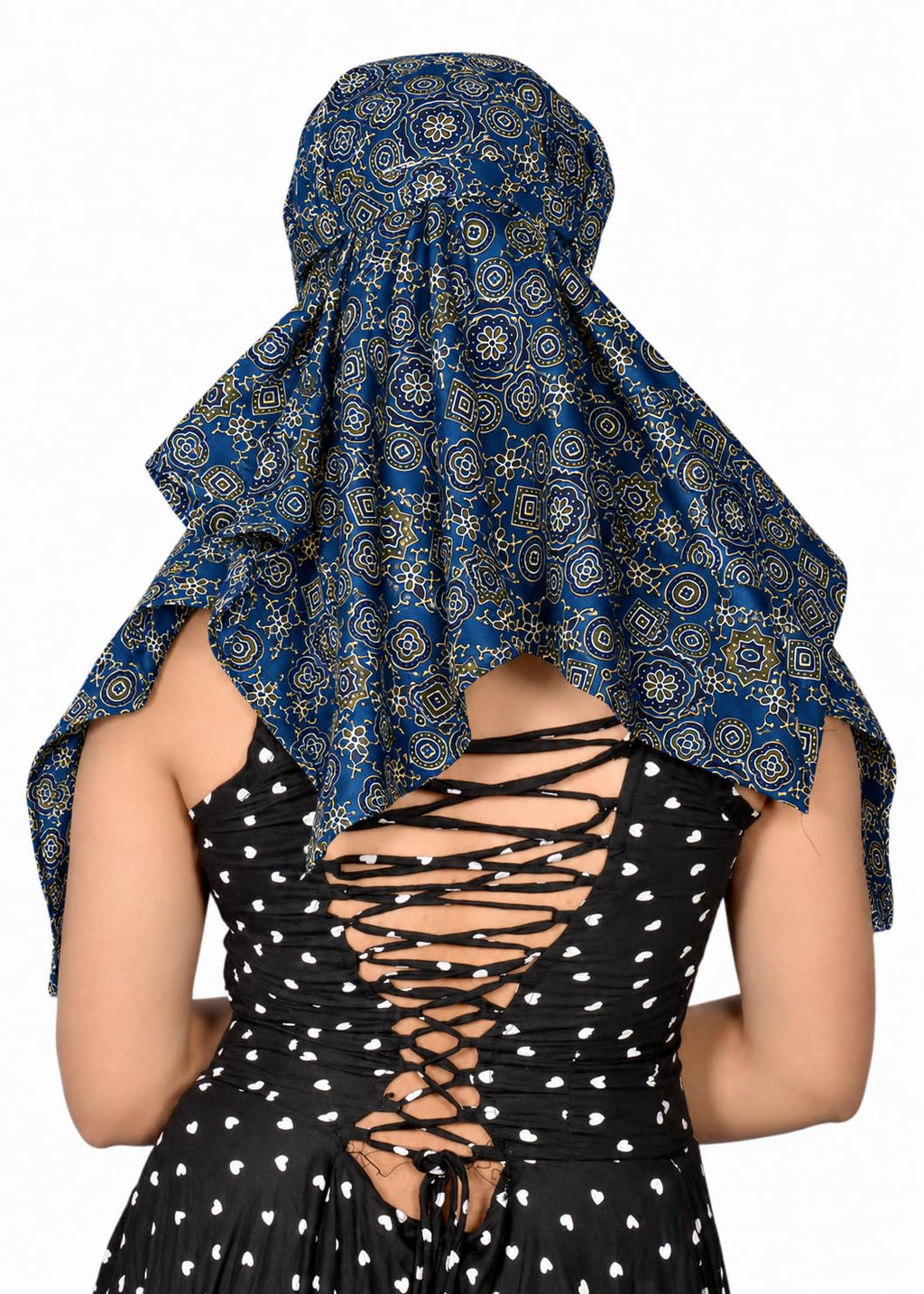 DEEPNYRA - LIVING STYLE Scarf Face Full Covering With Mask Head Hair Wrap Sun Protection For Women Cotton Printed Square All Season Wear (BLUE)