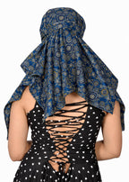 DEEPNYRA - LIVING STYLE Scarf Face Full Covering With Mask Head Hair Wrap Sun Protection For Women Cotton Printed Square All Season Wear (BLUE)