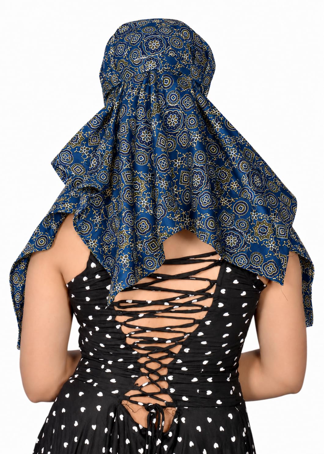 DEEPNYRA - LIVING STYLE Scarf Face Full Covering With Mask Head Hair Wrap Sun Protection For Women Cotton Printed Square All Season Wear (BLUE)