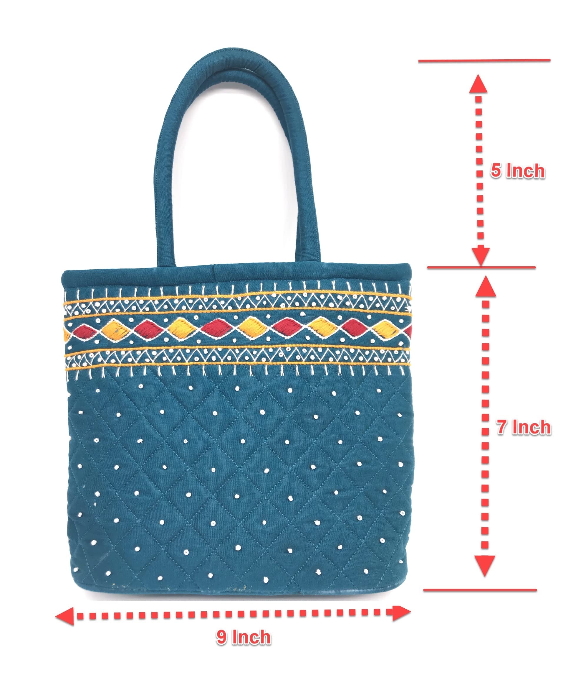 srishopify handicrafts Women Handbag Small Size Banjara Traditional Mini Handle Bag handmade Hand Purse Cotton 9x7x3 Inch Size original Beads Thread Work (Rama Green Colour bag small)