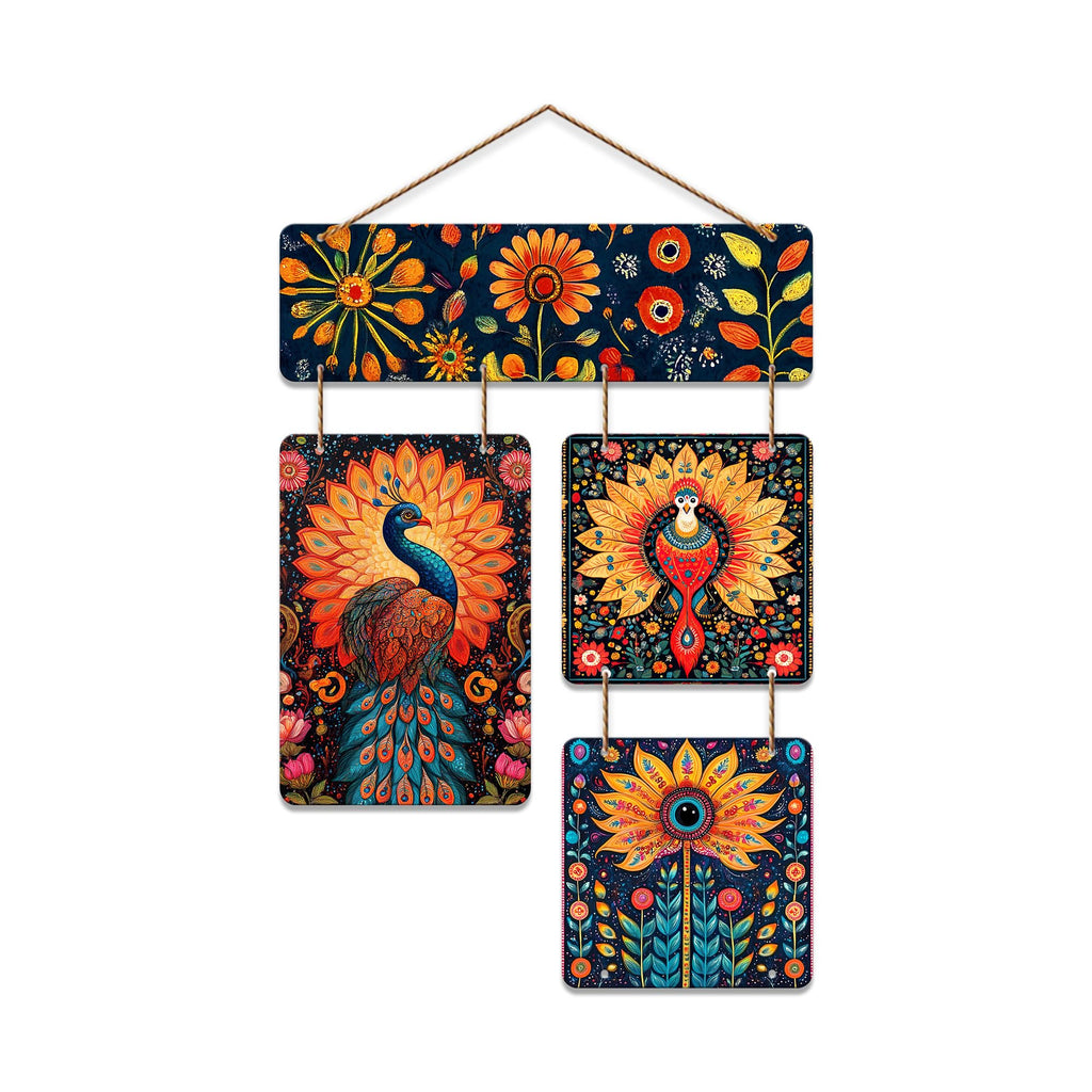 Artvibes Artistic Peacock Theme Floral Art Wooden Art Decoration Item for Home | Living Room | Office | Wall Art Painting For Hall | Graphic Artwork | Wall Illustrations | Gift Items (WH_6522N)