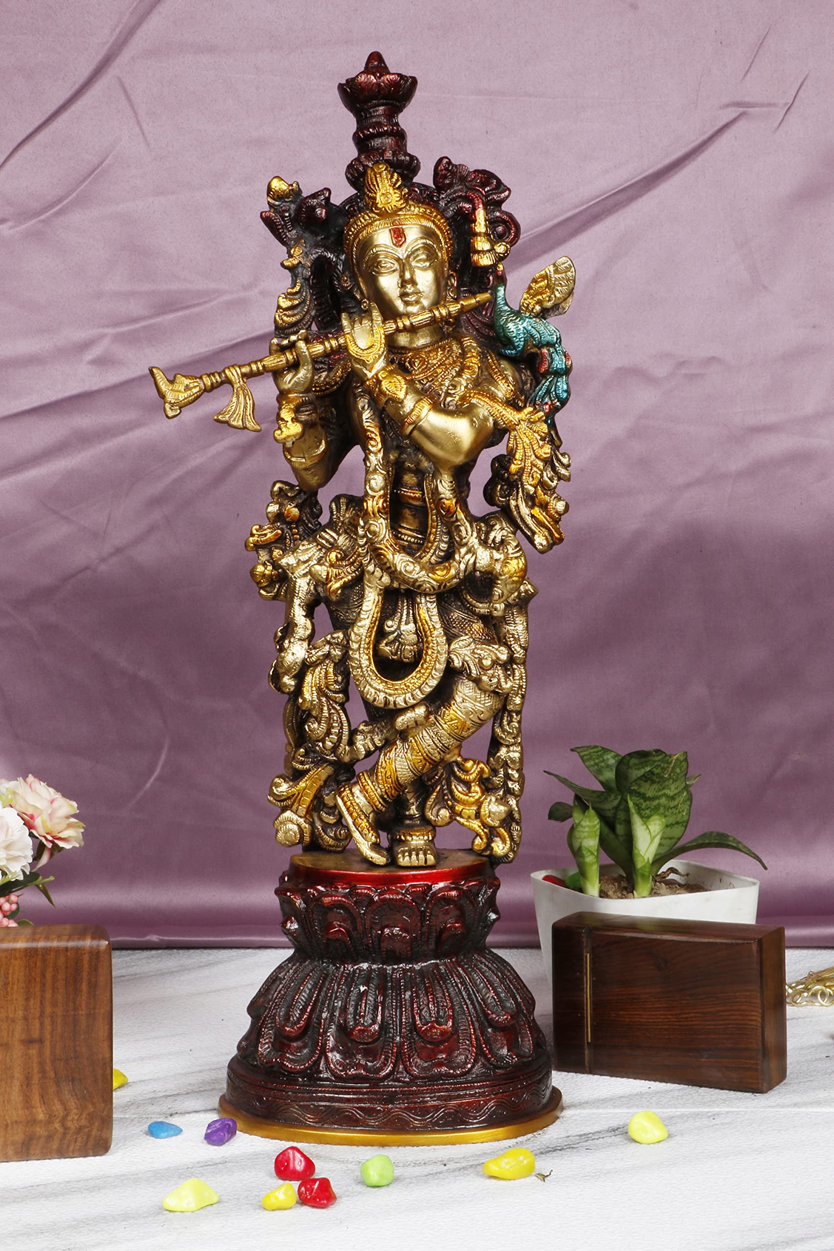 ARTVARKO Brass Krishna Idol Murli Krishan Bhagwan Statue Murti Gift Home Decor God Deity Lord Krishna Idol Statue Religious Height 21 Inches