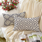 STITCHNEST Set of 2 Polycotton Cushion Covers – 12x18 Inches – Grey & White Ikat Geometric Print – Elegant Cushion Covers for Sofa & Living Room | Perfect for Home Decor