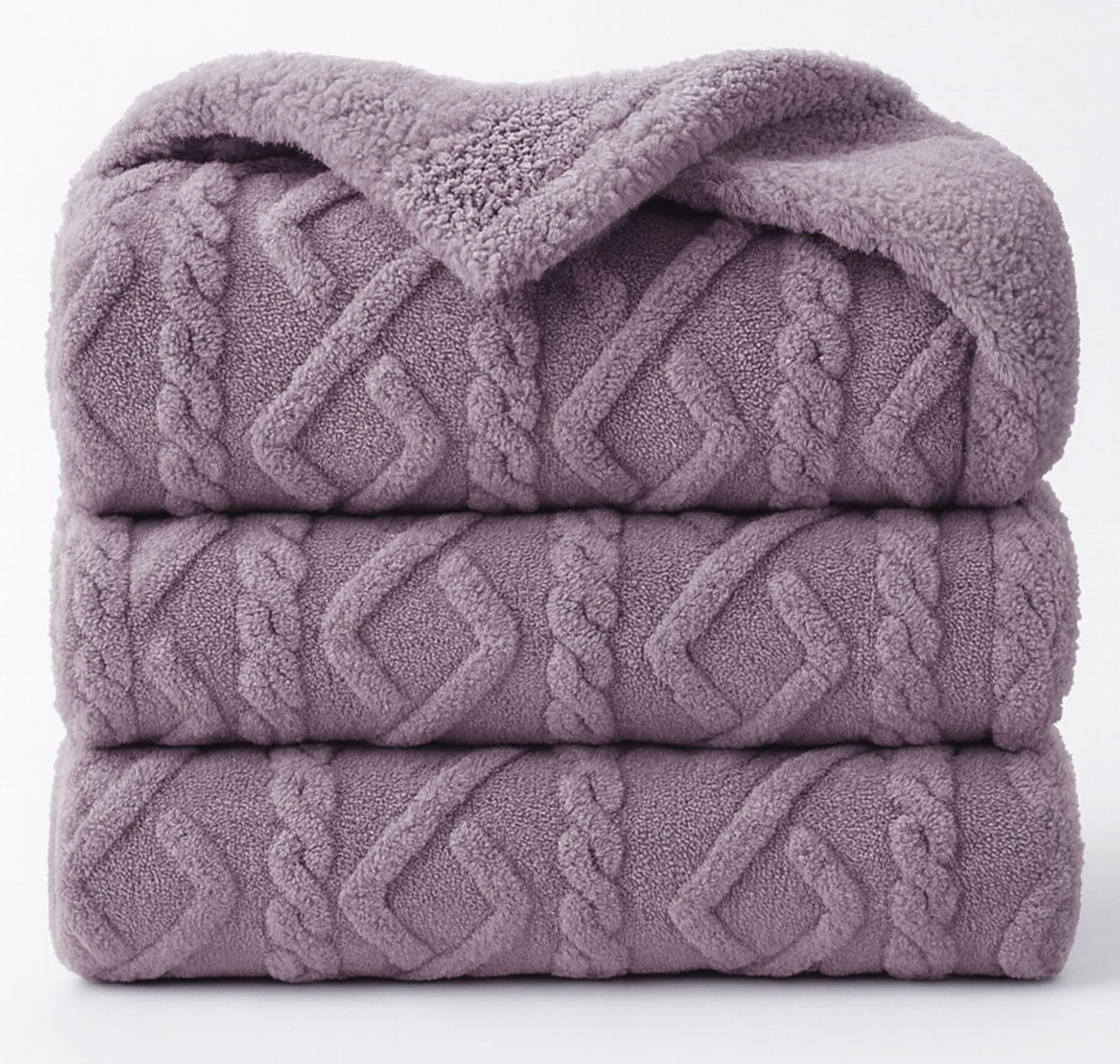 VAS COLLECTIONS Flannel with Sherpa Luxurious Super Soft Fluffy Cozy Warm Reversible Double Bed Blanket for Heavy Winter 500GSM Blanket/Quilt Rajaai Levender, 230 x 220 Cm, Weight- 3000 g Kafalo