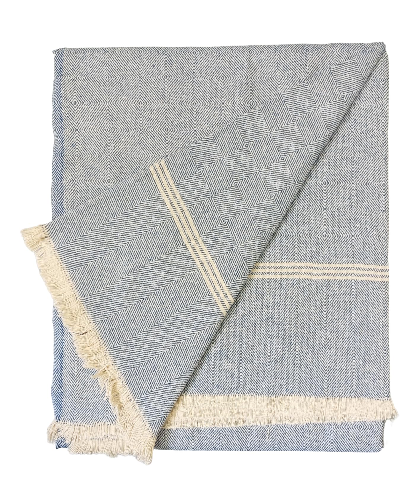 Arvore Bunkaar Plain Pure Handloom Khes- 100% Desi Thick And Heavy Cotton Khes/Summer Blanket/Chadar/Yoga Blanket (Wavy Blue), 100 TC Kafalo