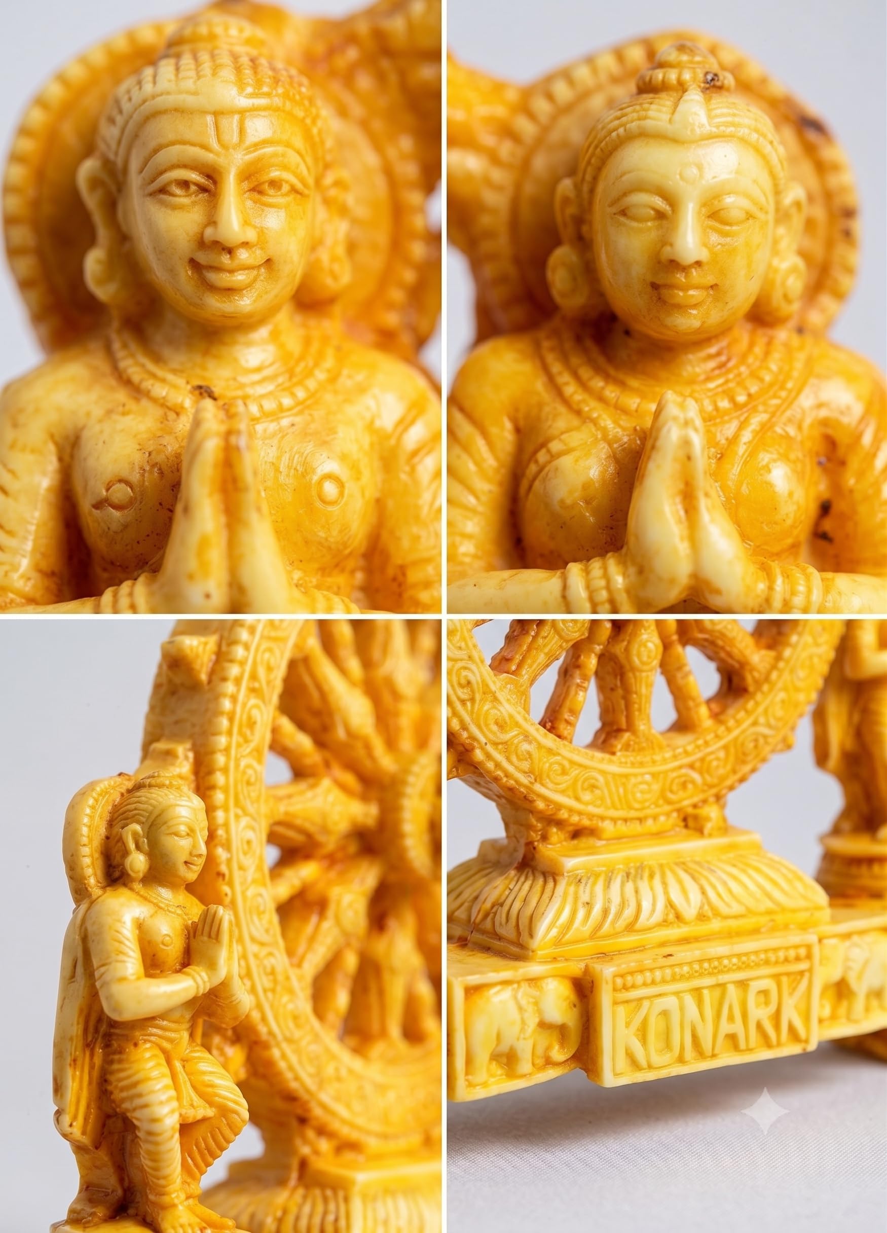Zenith Zone konark Chakra Wheel showpiece – Handcrafted Sun Temple Sculpture for Home Decor, Office Desk, or Gift – Traditional Indian Artifact in Vibrant Yellow
