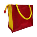 JUTEKA Multicolor Jute Bag for Shopping, Lunch, Tiffin, Grocery with Zip Closure and Padded Cotton Handles… (Red)