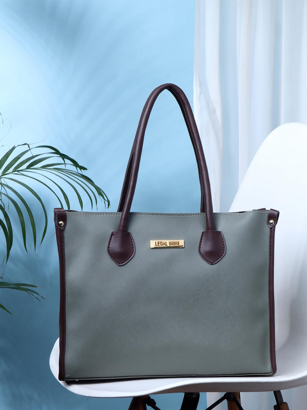 LEGAL BRIBE Women Textured Tote Bag (Green)