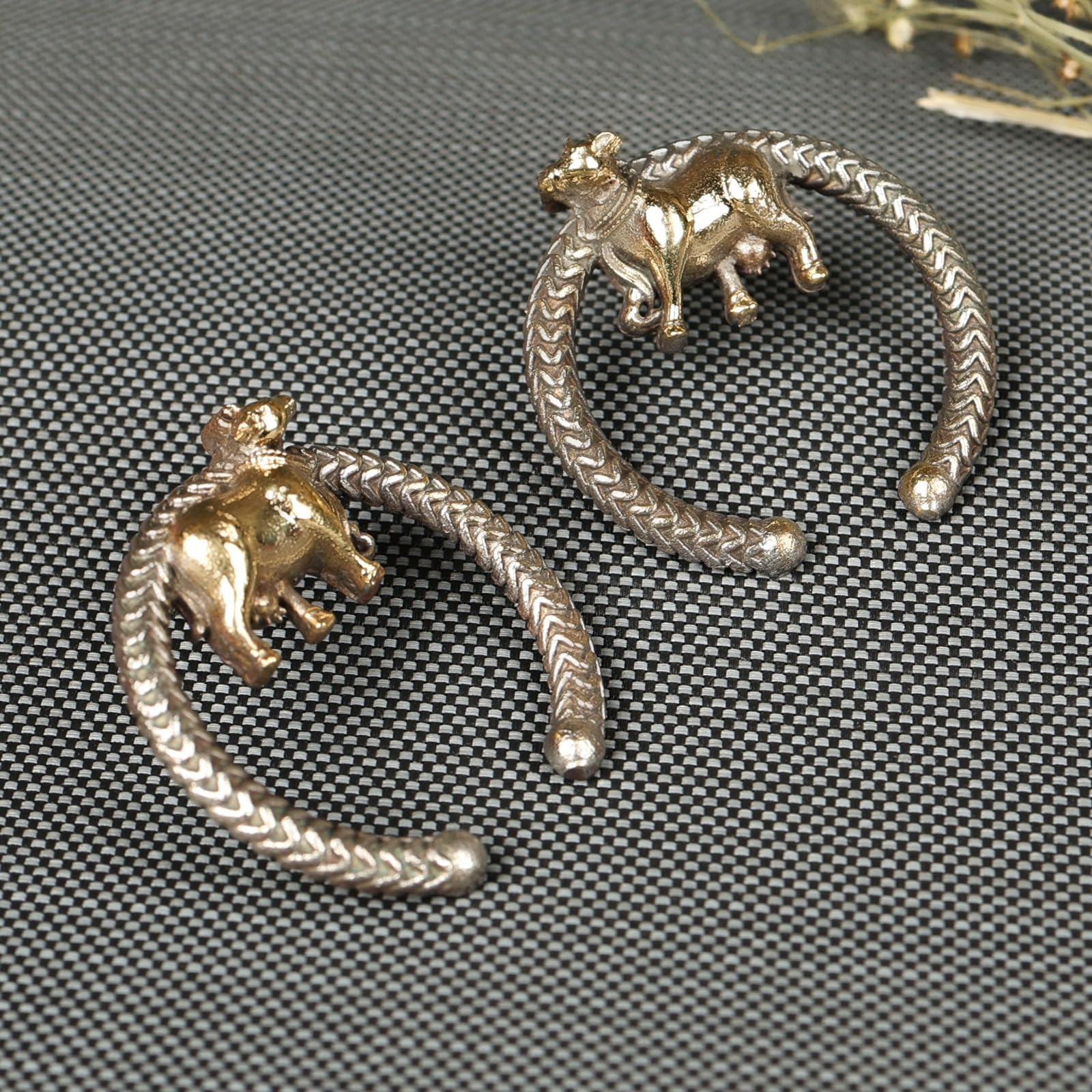 Macsoax Antique Brass Cow Motif Earrings for Women – Handcrafted Ethnic Hoop Design, Textured Traditional Jewelry for Festive & Casual Wear