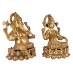 ARTVARKO Big Brass Ganesha Laxmi Ganesh Lakshmi Idol Sitting on Lotus Statue for Home Office Success Entrance Décor Diwali Pooja Good Luck Gift (LxBxH 7x6x9 Inches.)