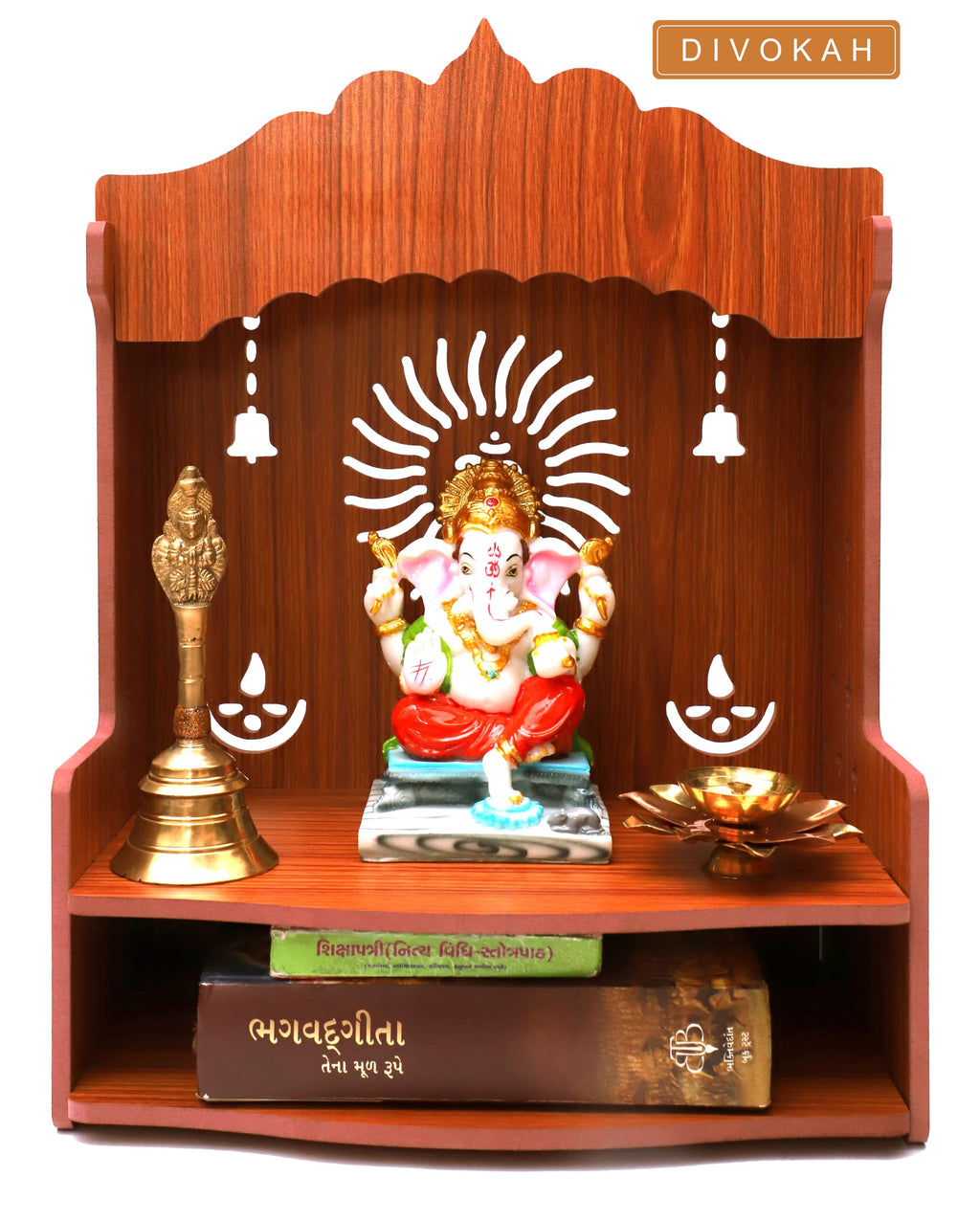 DIVOKAH® Beautiful MDF Wooden Temple/Pooja Mandir for Home and Office/Wall Mounted Temple/Puja Stand (8 MM Plywood Thickness) (WDN OMBELL)