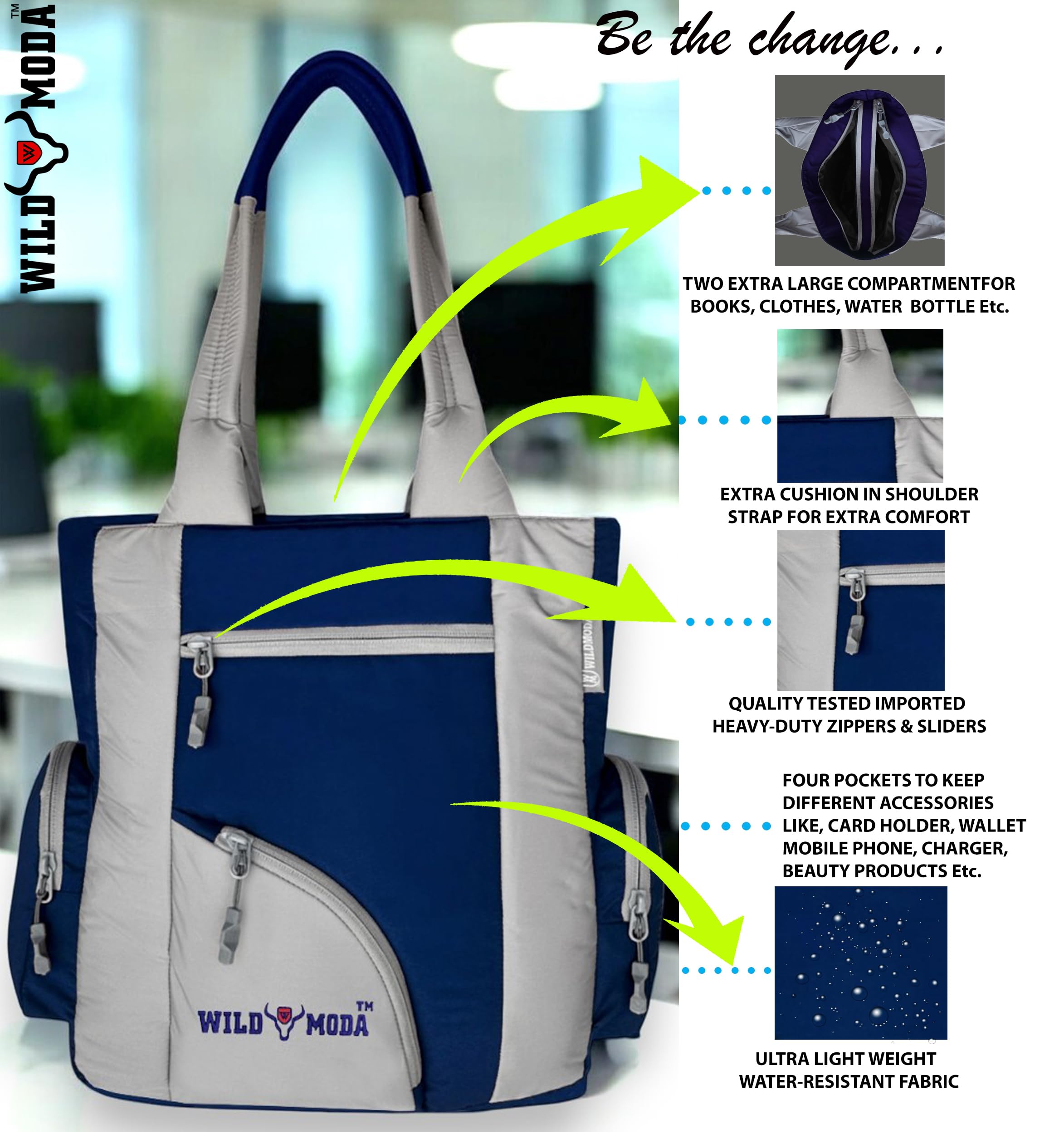 WILD MODA Kat Women Shoulder and Tote Bag (Blue & Grey)