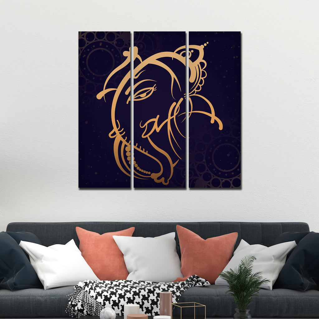 VIBECRAFTS Shree Ganesh Ji 3 Pieces Canvas Wall Painting Fitted With Wooden Frame For Home | Office | Living Room | Gifts (PTVC3Pcs1_9554)