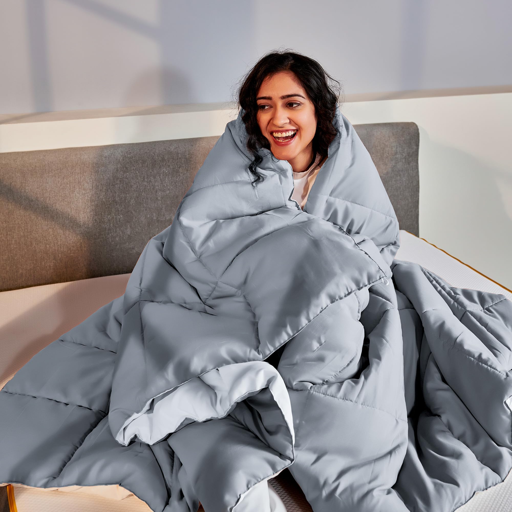 SleepyCat Summer Reversible AC Comforter - Hotel Like Feel 120 GSM Lightweight Blanket, Quilted Design, Machine Washable - Rhino Grey Coconut White (Double Size 90x100) Kafalo