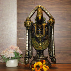 ARTVARKO Lord Venkateshvara as Balaji at Tirupati Brass Sculpture Brown Golden Greenish Finish 23 Inches