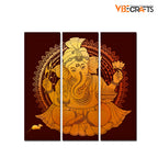 VIBECRAFTS Beautiful Shree Ganesh 3 Pieces Canvas Wall Painting Fitted With Wooden Frame For Home | Office | Living Room | Gifts (PTVC3Pcs1_9558)
