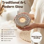 Goyoham Wooden Candle Holders, Pack of 2, Floral Mandala Pattern
