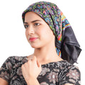 KETKAR Women Satin Square Scarf for Headwear Fashion Printing |Head Scarf Winter caps for Girls_Free Size(Pack OF 02,Black)