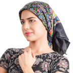 KETKAR Women Satin Square Scarf for Headwear Fashion Printing |Head Scarf Winter caps for Girls_Free Size(Pack OF 02,Black)