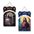 Artvibes Jesus Christ Designer Wooden Wall Hanging Decoration Items for Home Decor | Spiritual Decor Items | Religious Wall Art | Wall Poster | Modern Decor Items | Unique Gift (WH_9203N), Set of 2
