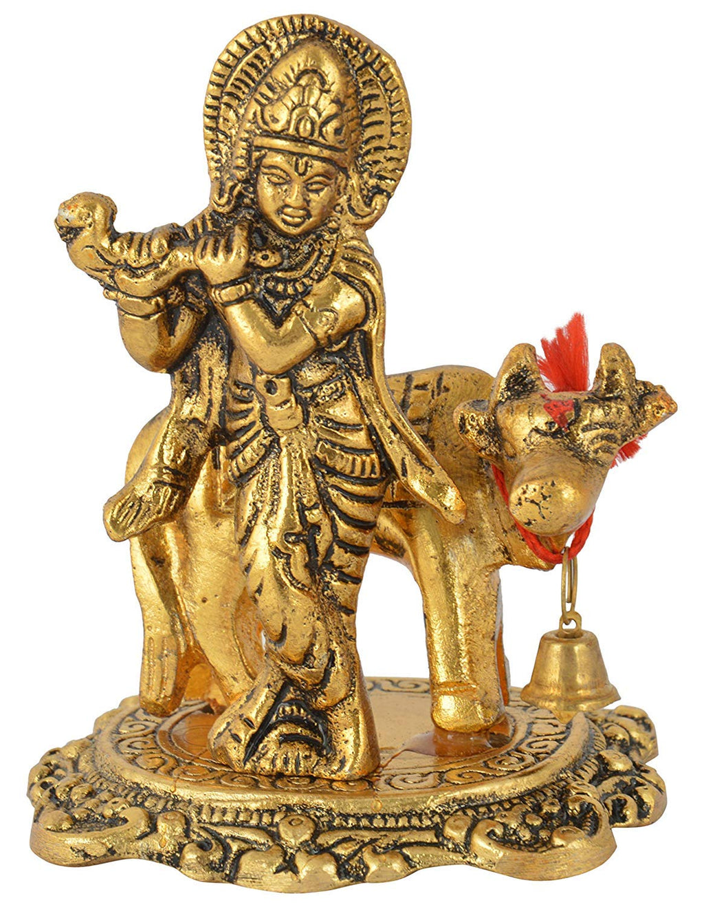 Prince Home Decor & Gifts Metal Kamdhenu Cow with Krishna Statue for Home Decor/vastu Showpiece (Gold)