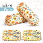 GLUN® Pack of 6 Multicolour Flower Printed Round Bolster Pillow Covers, Size 16 inch x 30 inch (40 x 75 cm, Cream) Printed Polyester Silk Fabric for Living Room or Bedroom, Stylish & Modern Covers