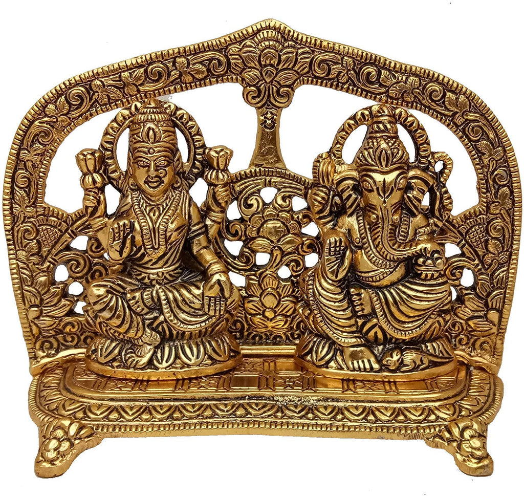 Prince Home Decor & Gifts White Metal Laxmi Ganesh Statue for Diwali Pujan Gold Plated with Agarwati Holder Diwali Offer