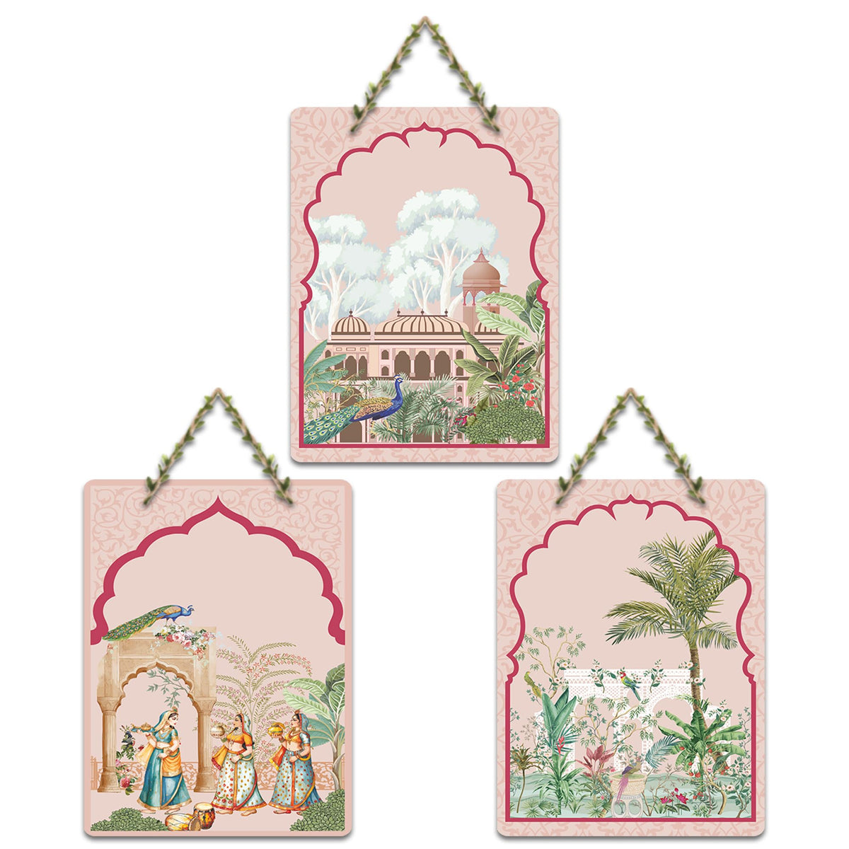 Artvibes Nature Theme for Decoration Decorative Wall Hanging Ornaments | Art For Wall | Wall Sculpture | Signs & Plaques | Festive Decor | Aesthetic Wooden Decor | Ideal Gifts (WH_96136N), Set of 3