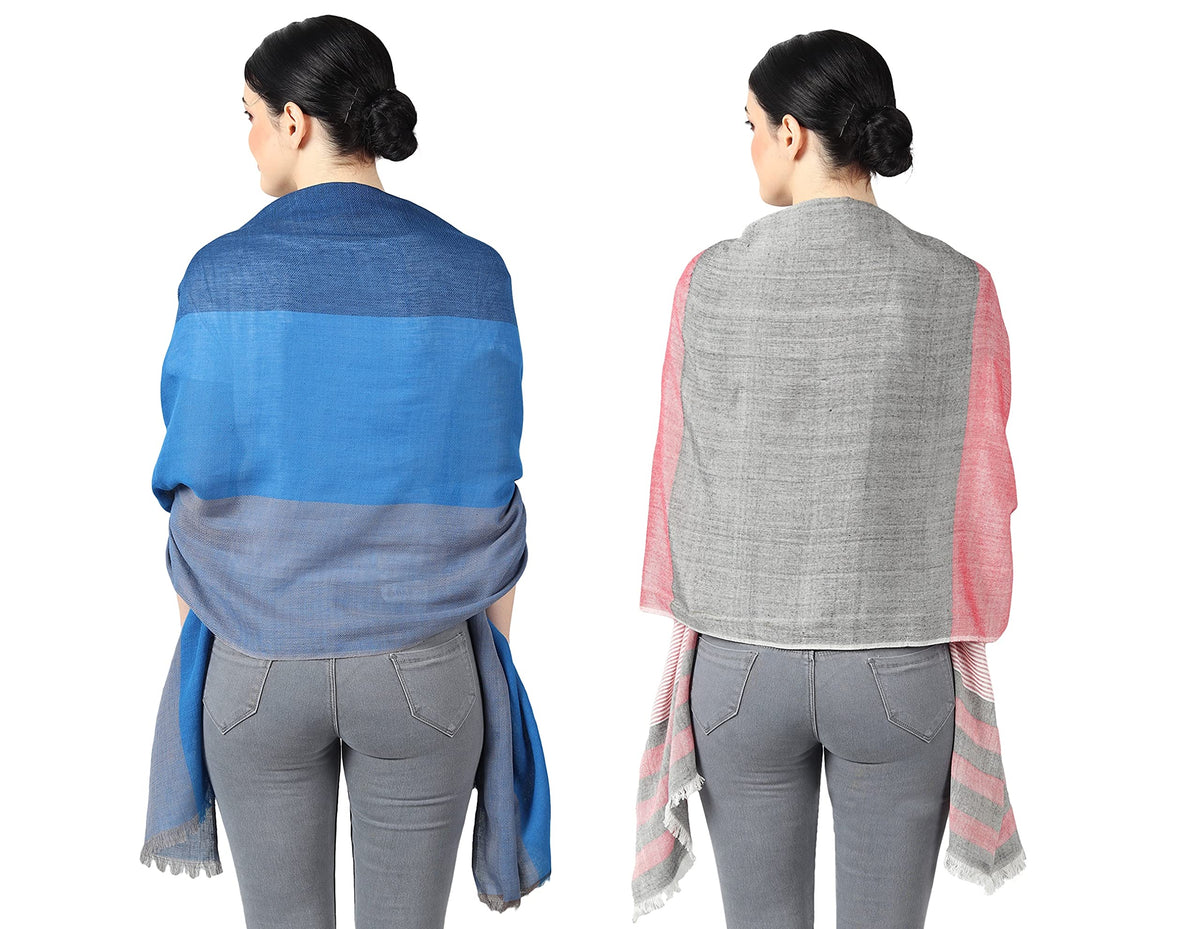 Flyer Women's stole/scarf Colour- Sky Blue & Grey AND Pink & Grey soft viscose ethnic scarves pack of 2 ST-06-ST-13