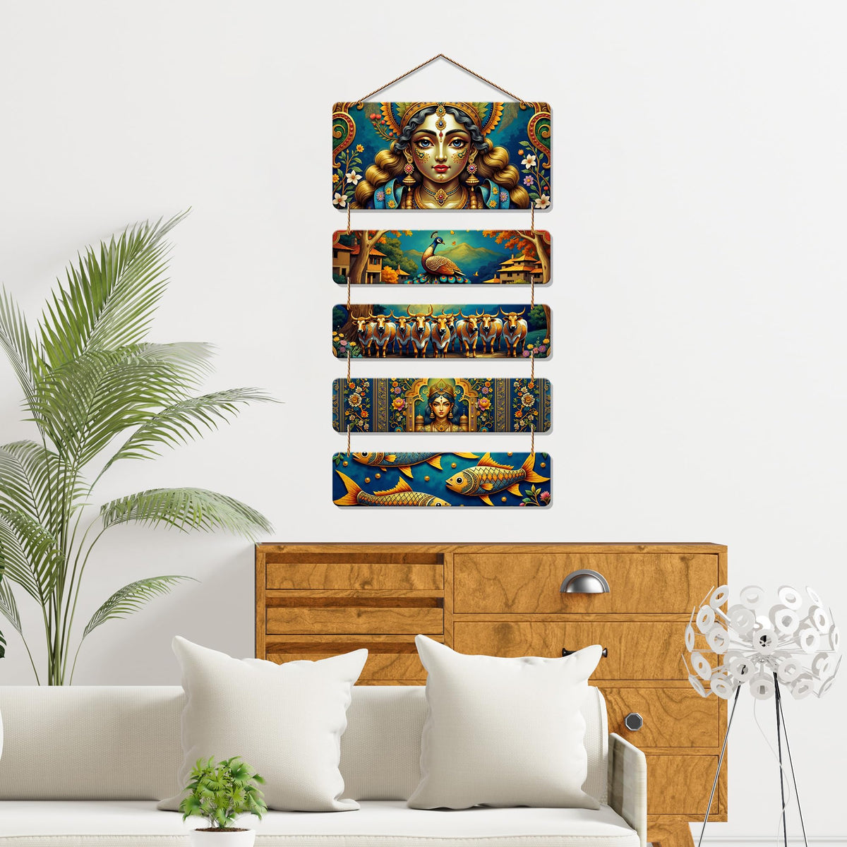 Artvibes Spiritual Indian Folk Design Wooden Wall Hanging Decoration Items for Home | Bedroom | Mdf Designer Artwork Decorative for Living Room | Ideal Gifts | Stylish Modern Decor Item (WH_6716N)