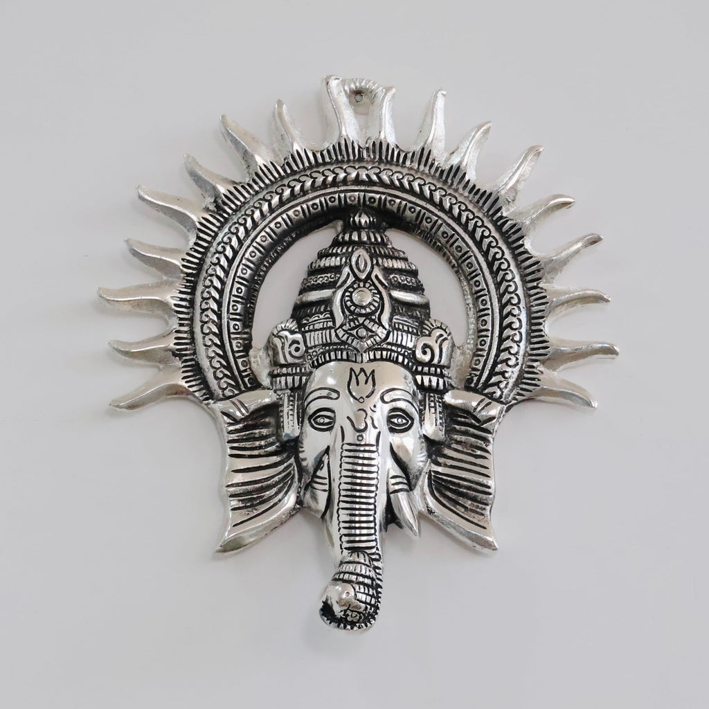 Metal Ganesha ji Statue,Ganpati Wall Hanging Sculpture Lord Ganesh Idol Lucky Feng Shui Wall Decor Your Home, Office,Religious Gift Article (Silver)