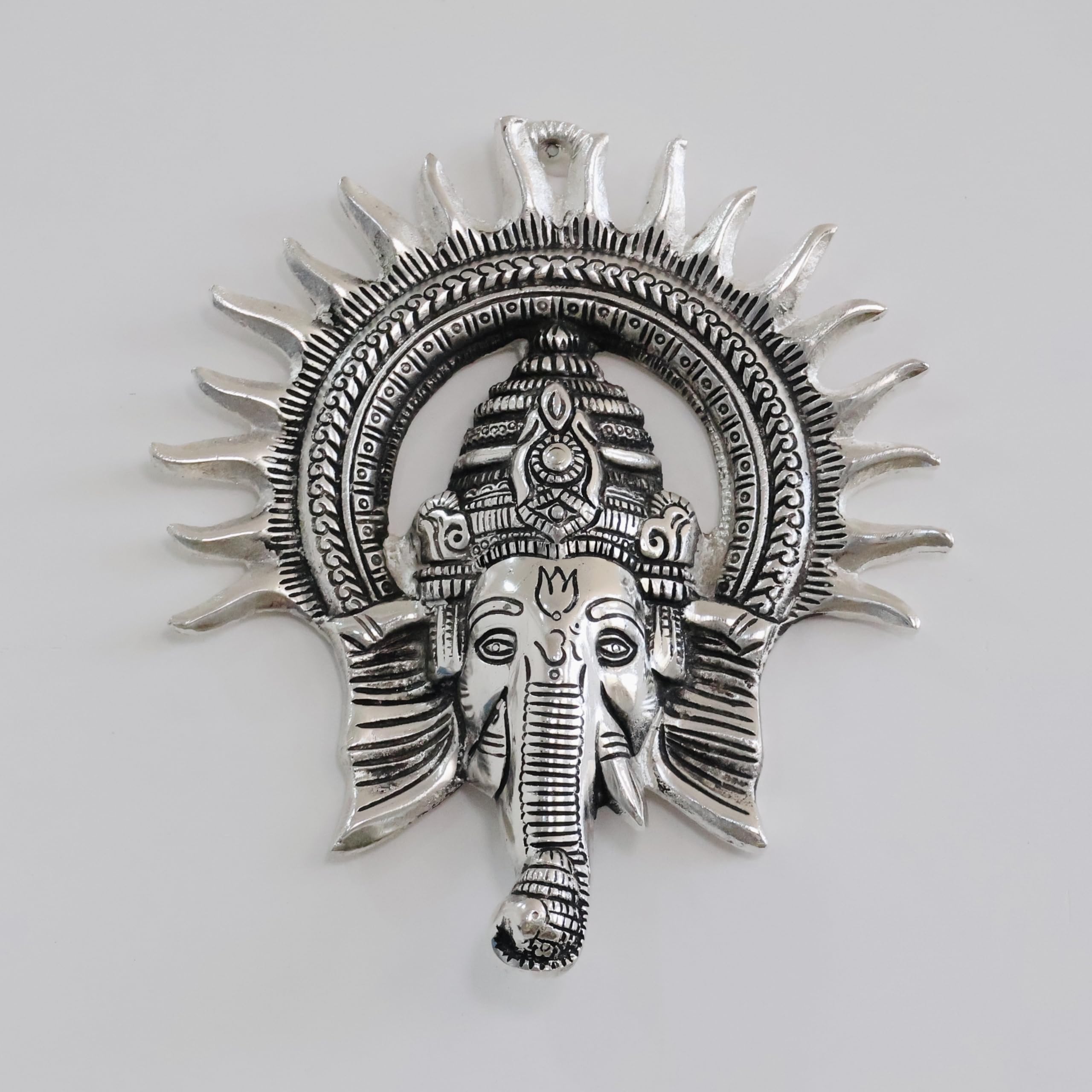 Metal Ganesha ji Statue,Ganpati Wall Hanging Sculpture Lord Ganesh Idol Lucky Feng Shui Wall Decor Your Home, Office,Religious Gift Article (Silver)
