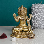 ARTVARKO Brass Brahma The Creator in Trimurti Idol Sitting on Lotus Murti Gold Color, Height 4 Inch.