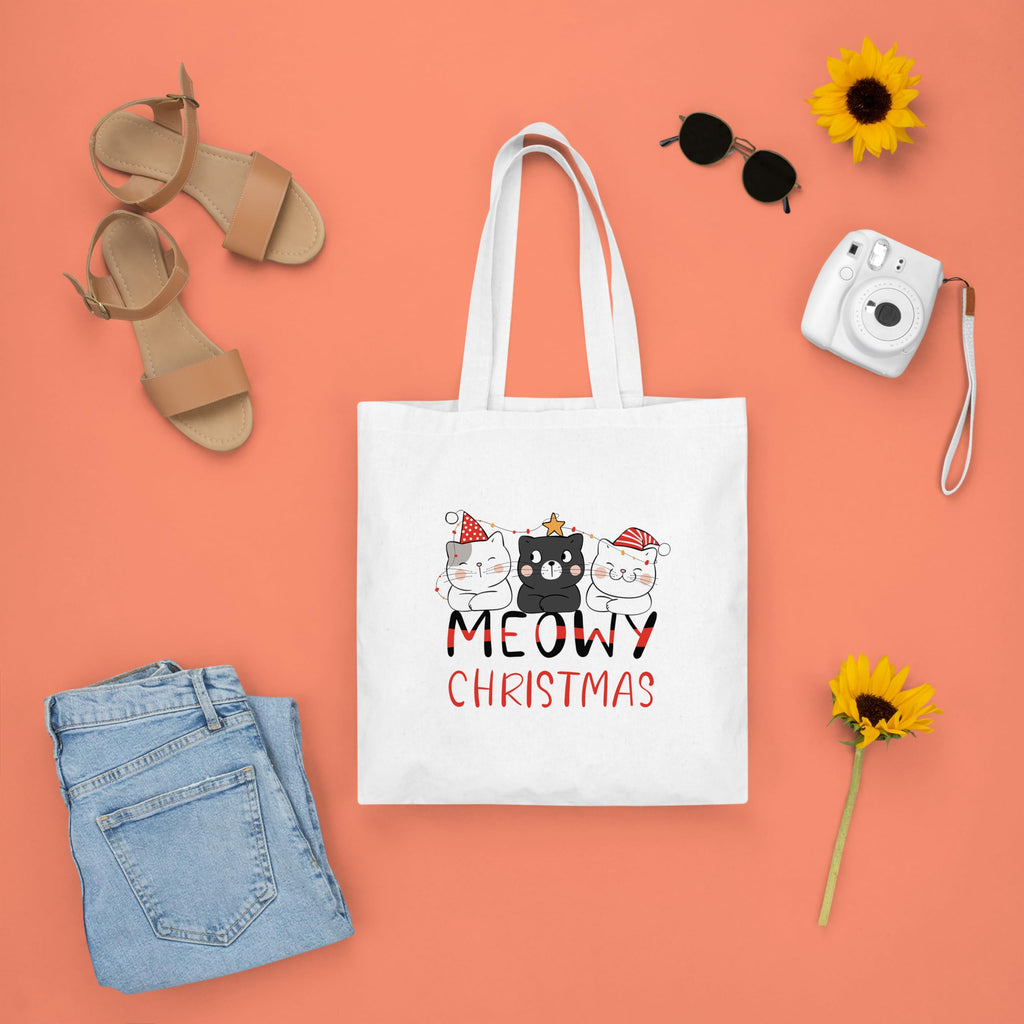 Happu-White Cotton Canvas Tote Bag with Zip | Happy Christmas Festive Print | Reusable, Washable & Eco-Friendly Multi-Purpose Tote for Women & Girls HPK-3436