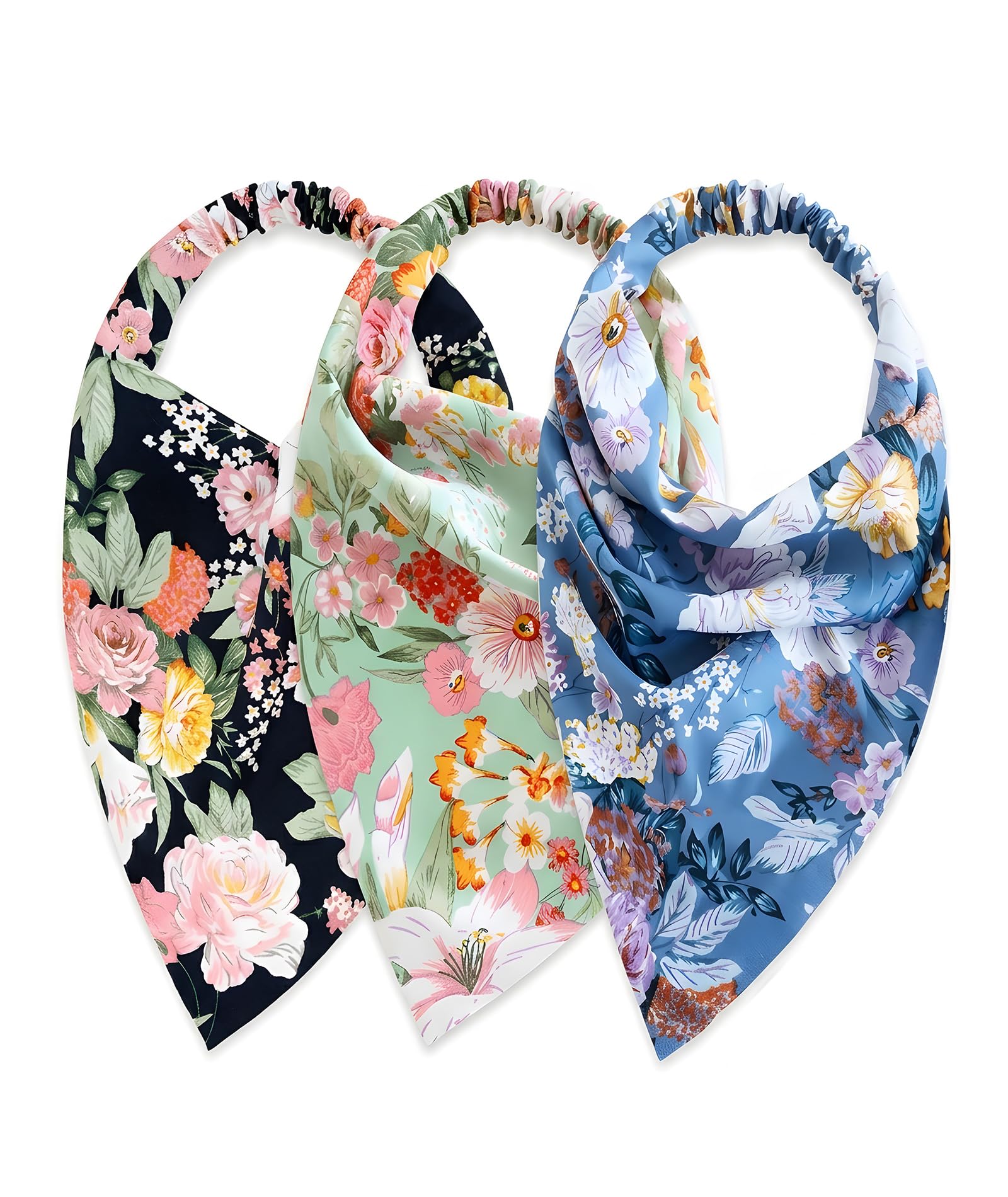 Chuppinz 3Packs Bandanas For Women, Boho Triangle Headbands, Floral Bandanas Headscarf Chiffon Hairbands Elastic Hair Scarf Boho Headbands Hair Accessories For Women Girls