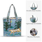 Cotton Quilted Tote Bag for Women | Lightweight Reusable Shoulder Handbag | Durable Eco-Friendly Shopping Bag | Large Capacity Travel, Office & Daily Use Carry Bag | Stylish Utility Tote (Jungle)