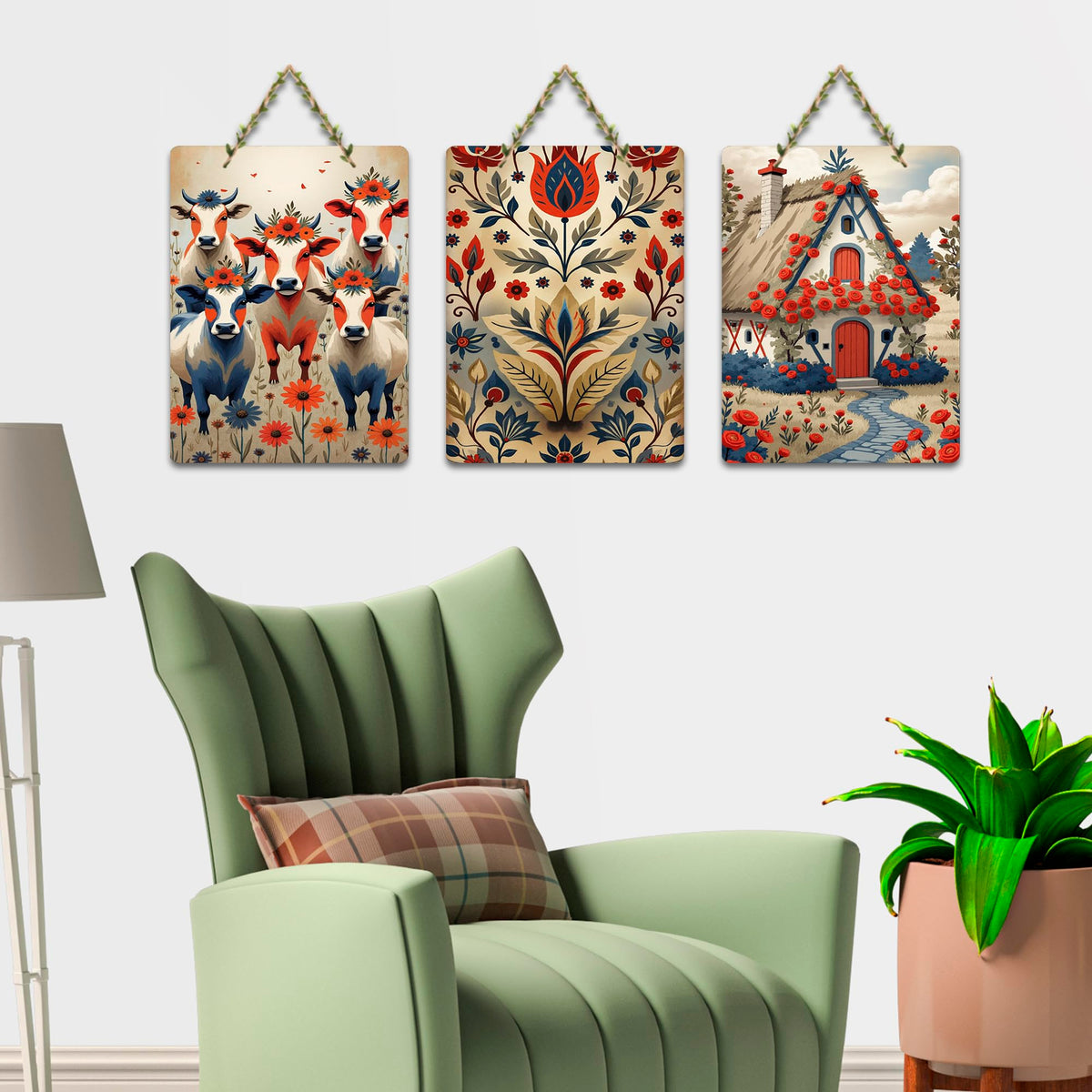 Artvibes Nature Theme Wall Art Hanging Decorative Wall Hanging Ornaments | Wall Sculpture | Signs & Plaques | Wall Accents | Graphic Artwork | Wall Poster | Ideal Gifts (WH_96110N), Set of 3