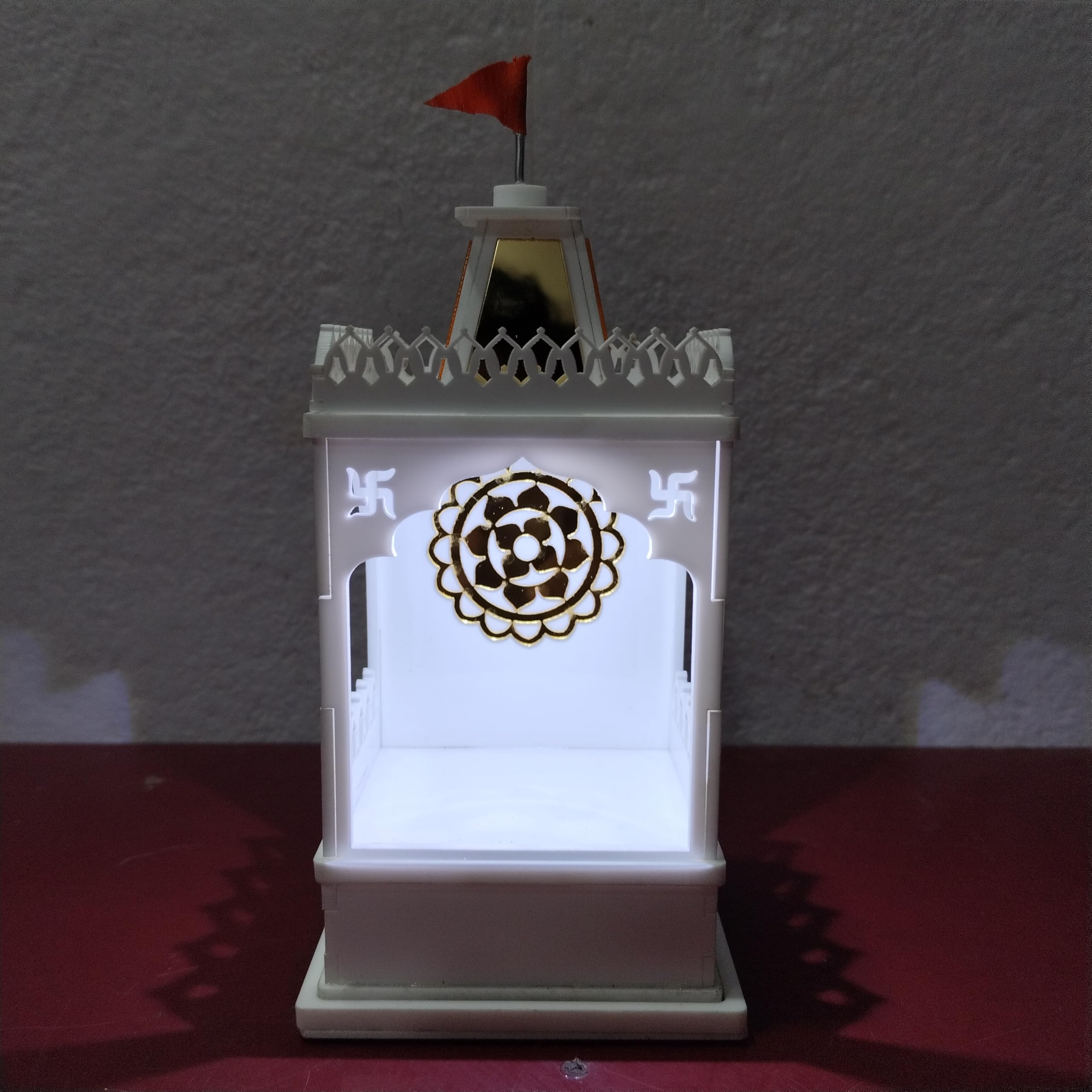 Solar Rechargeable Mini Mandir for Car and Office Desk, White with Gold Accents, Without Idols (White)