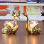 KridayKraft Aluminium Pair of Swans for Good Luck and Love | Candle Holder for Home Decor Tabletop | Showpiece for Gifting Anniversary Valentine's Day (Votive Candle Holders)