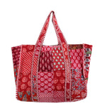 Ravaiyaa - Attitude is everything Patchwork Quilted Tote Bag Women Reversible Shoulder Bag Cotton Carry Bag Multipurpose Tote Bags (Red)
