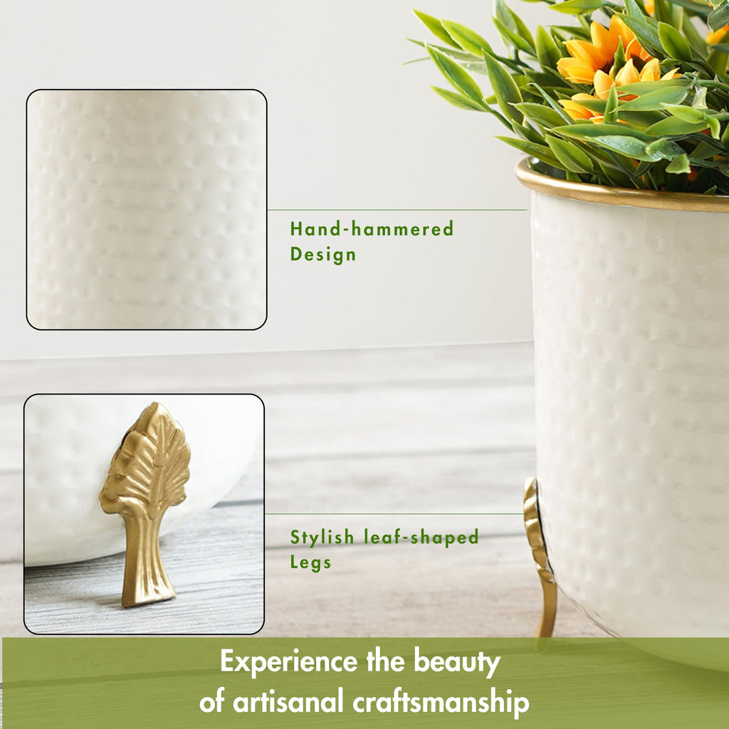 BEHOMA Metal Hammered Leaf Leg Indoor Planter, Gold