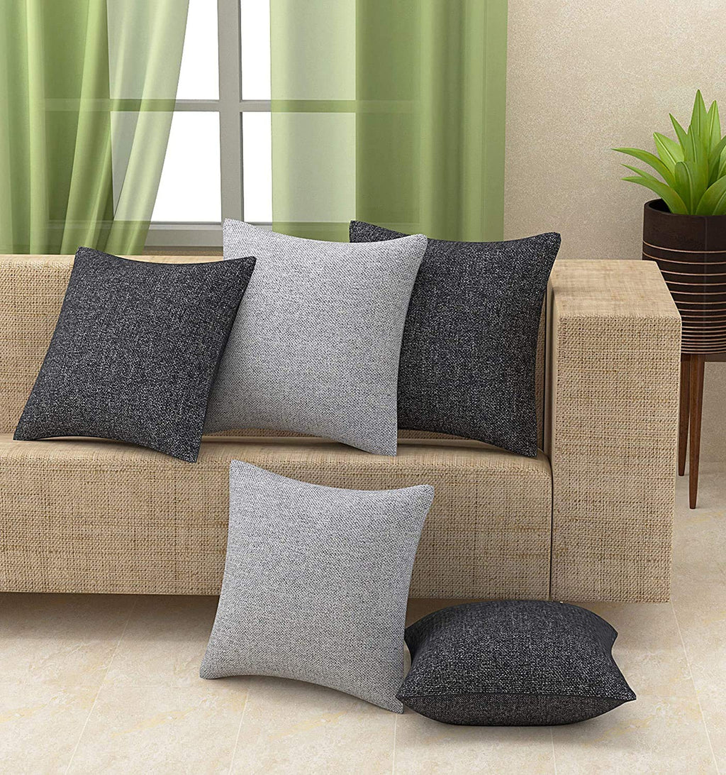 Yellow Weaves Jute Texture 250 TC Cushion Covers, 24 X 24 Inches, Multicolour, Set Of 5