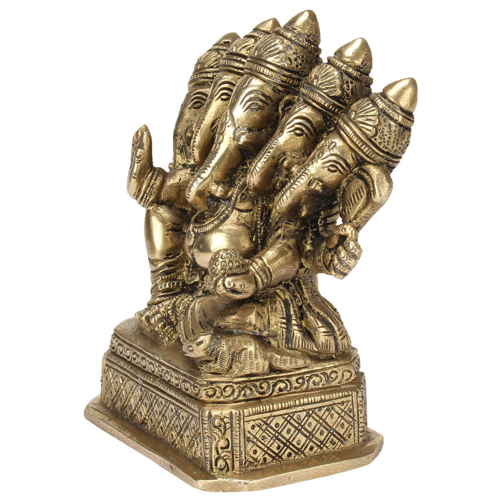 SVARUP Brass Panchmukhi Ganesh Lord Ganesha Murti for Home, Living Room, Office Decor Showpiece for Decoration, Gift 4.5 Inch