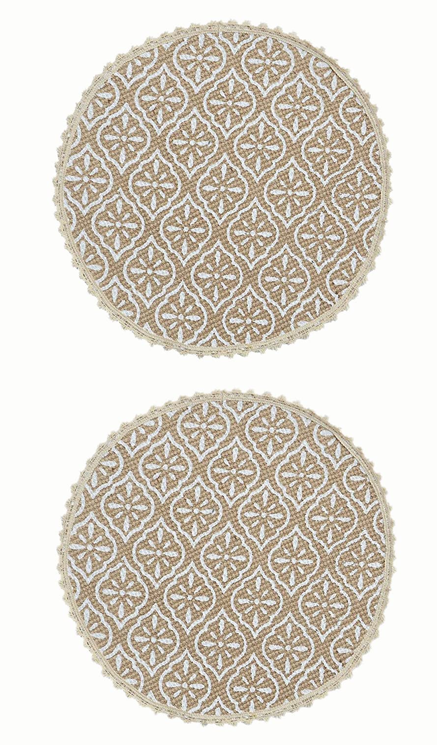 SARAL HOME EASY LIVING Jute and Cotton Crochet Antiskid Printed Round Table Mat|Placemats for Bed-Side Table, Center Table, Dining Table, Shelves|Home Decor, Set of 2 pc (Beige, 38x38 cm) Kafalo